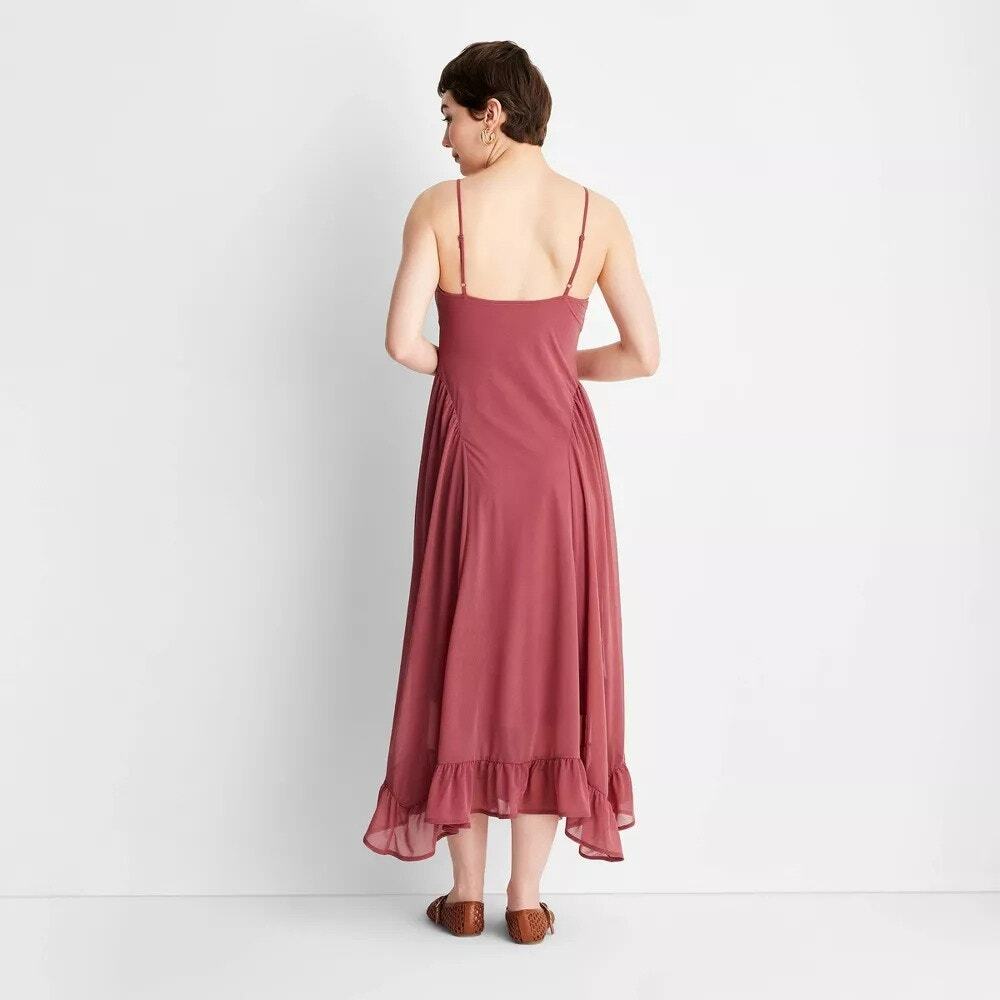 Women's Sleeveless Flutter Hem Maxi Dress Pink - Picture 2 of 3